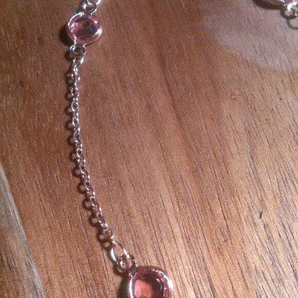 Beveled Pink Glass Ion Plated Rose Gold Stainless Steel Station Bracelet - Picture 8 of 10